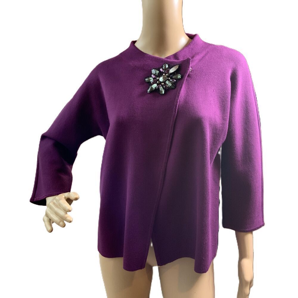 JM Collection Purple Embellished 3/4 Sleeve Cardigan Sz Petite Sm Classy Glam‎